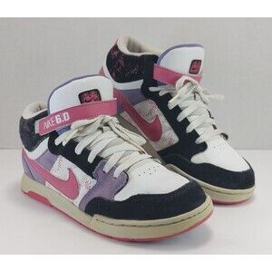 Nike 6.0 Air Mogan Mid Premium Skate Shoes WHT/BLK/PINK/PURPLE Women's US 8.5